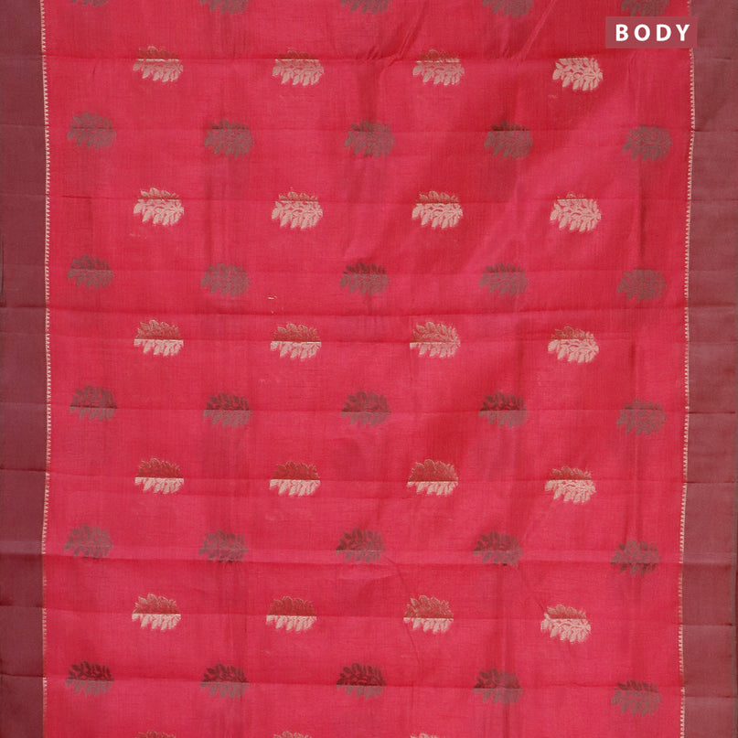 Semi raw silk saree pink with thread & zari woven leaf buttas and zari woven simple border