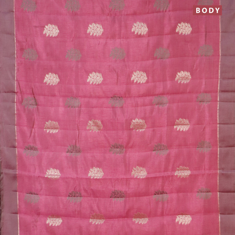 Semi raw silk saree mauve pink with thread & zari woven leaf buttas and zari woven simple border
