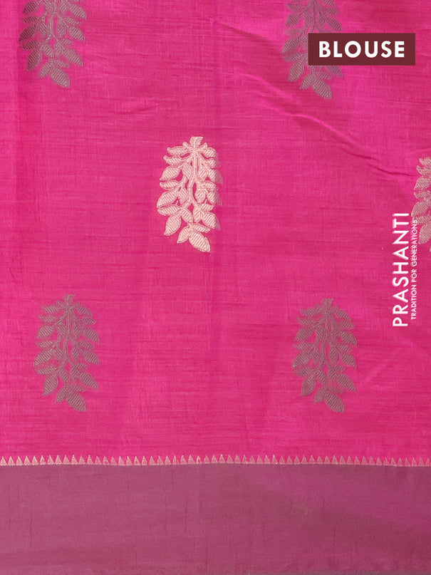 Semi raw silk saree magenta pink with thread & zari woven leaf buttas and zari woven simple border