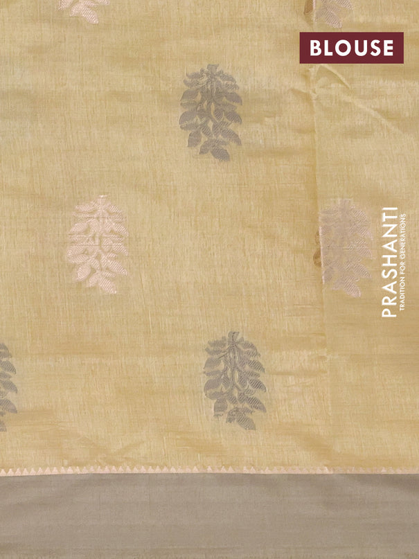 Semi raw silk saree sandal and grey shade with thread & zari woven leaf buttas and zari woven simple border