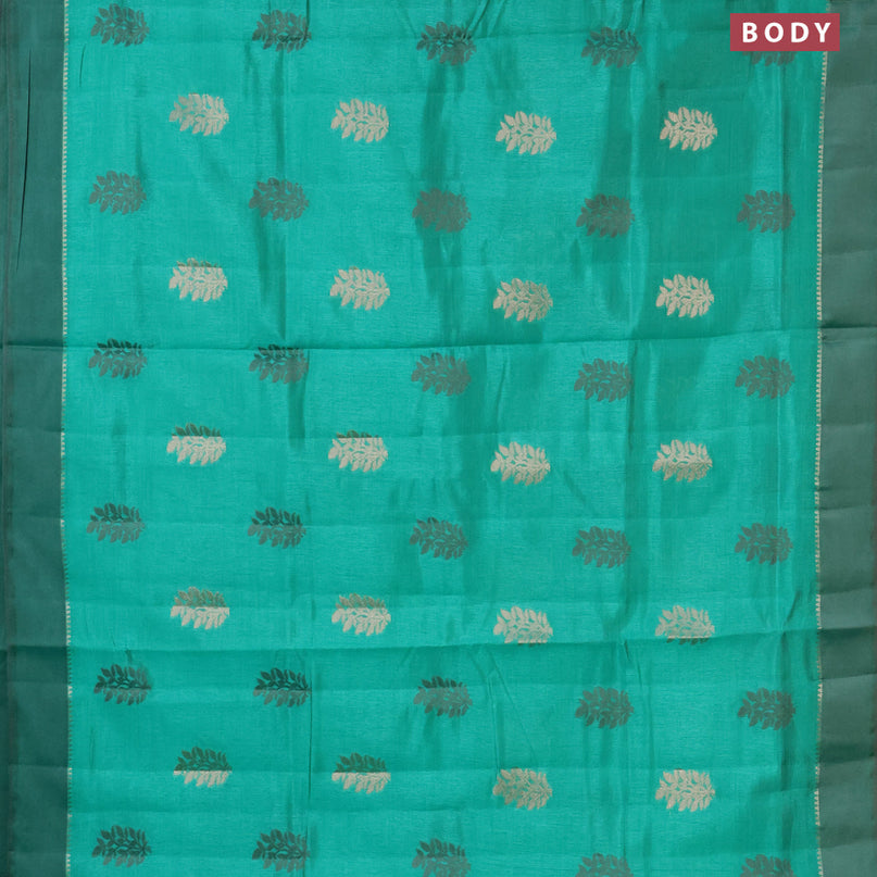 Semi raw silk saree teal green with thread & zari woven leaf buttas and zari woven simple border