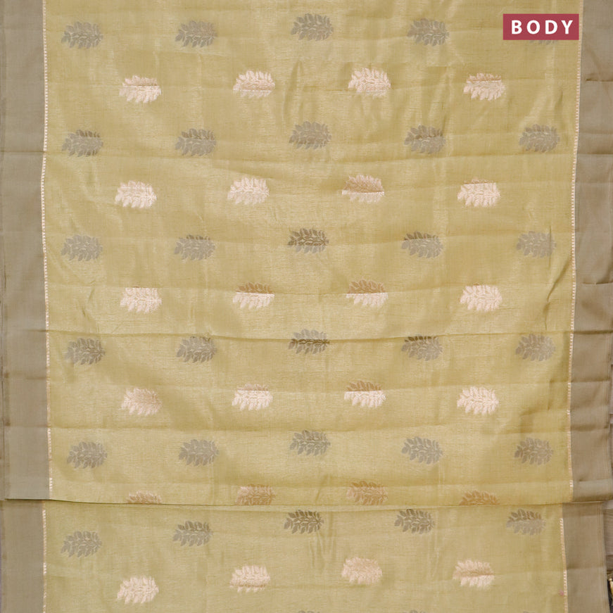 Semi raw silk saree elaichi green with thread & zari woven leaf buttas and zari woven simple border