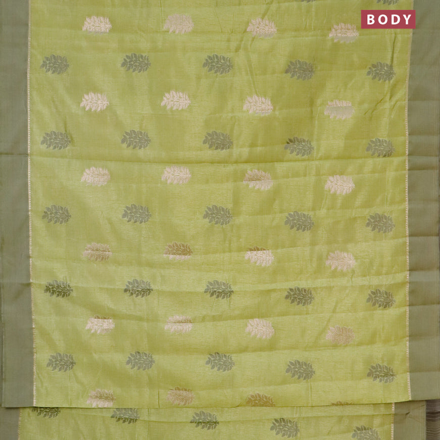 Semi raw silk saree light green with thread & zari woven leaf buttas and zari woven simple border