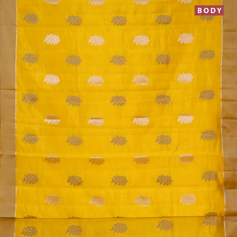 Semi raw silk saree mustard yellow with thread & zari woven leaf buttas and zari woven simple border