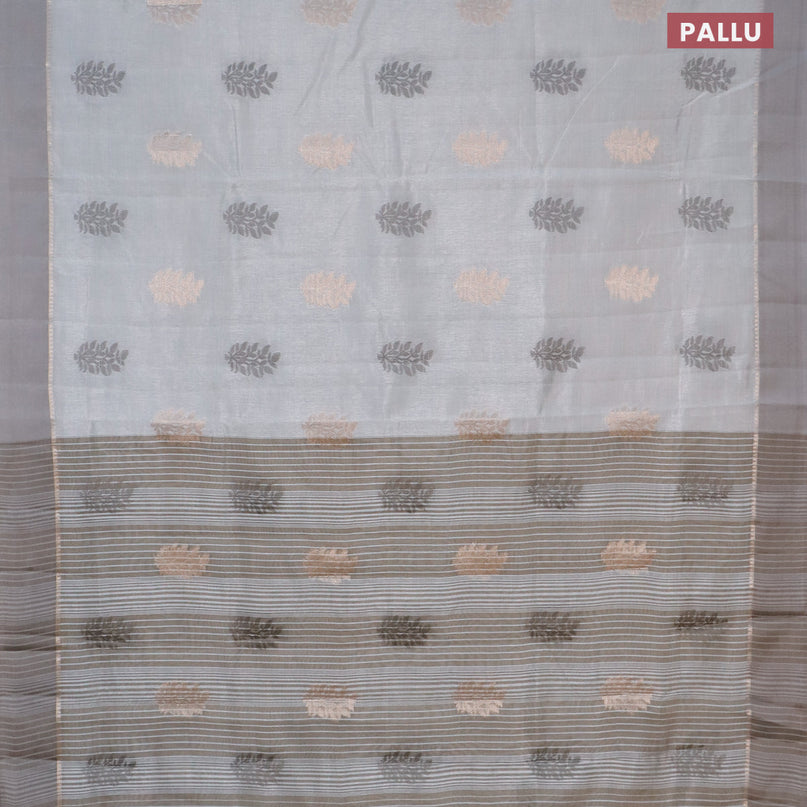 Semi raw silk saree pastel grey with thread & zari woven leaf buttas and zari woven simple border