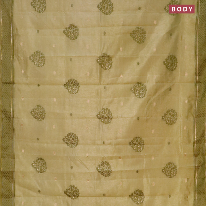 Semi raw silk saree elaichi green with thread & zari woven buttas and thread woven border
