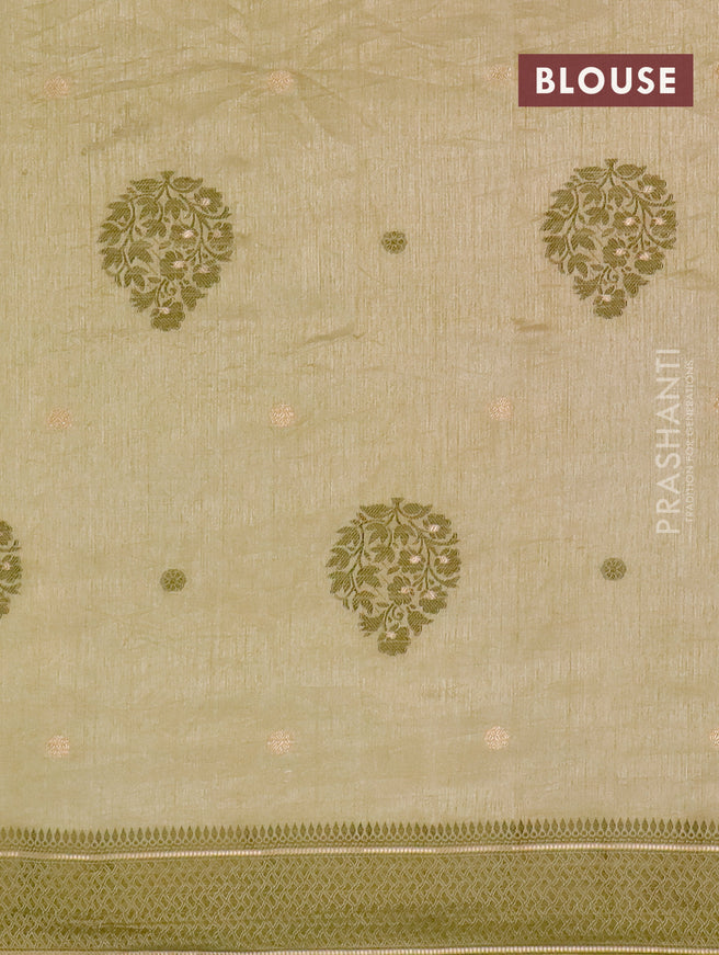 Semi raw silk saree elaichi green with thread & zari woven buttas and thread woven border