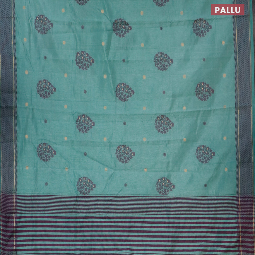 Semi raw silk saree pastel shade of pastel blue with thread & zari woven buttas and thread woven border