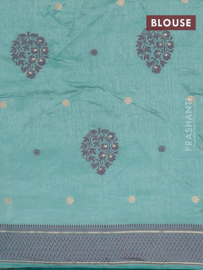 Semi raw silk saree pastel shade of pastel blue with thread & zari woven buttas and thread woven border