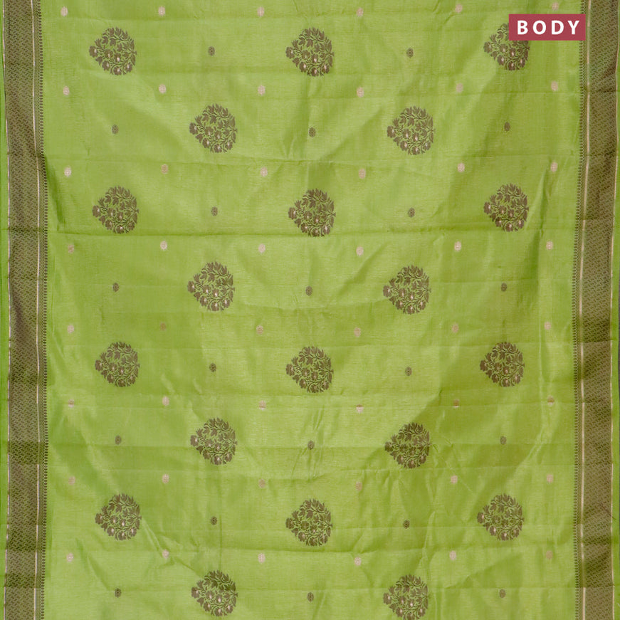 Semi raw silk saree light green with thread & zari woven buttas and thread woven border