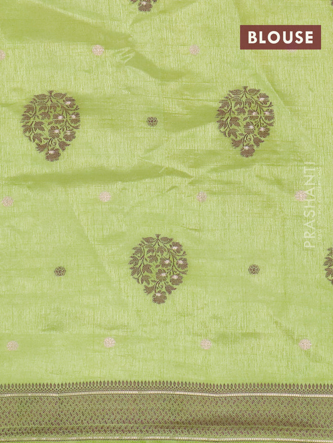 Semi raw silk saree light green with thread & zari woven buttas and thread woven border
