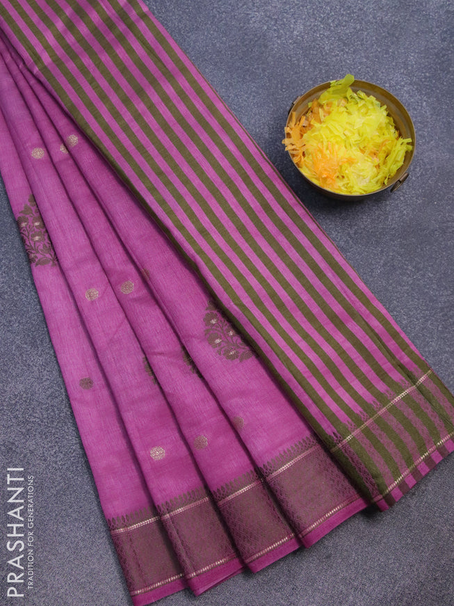 Semi raw silk saree mauve pink with thread & zari woven buttas and thread woven border