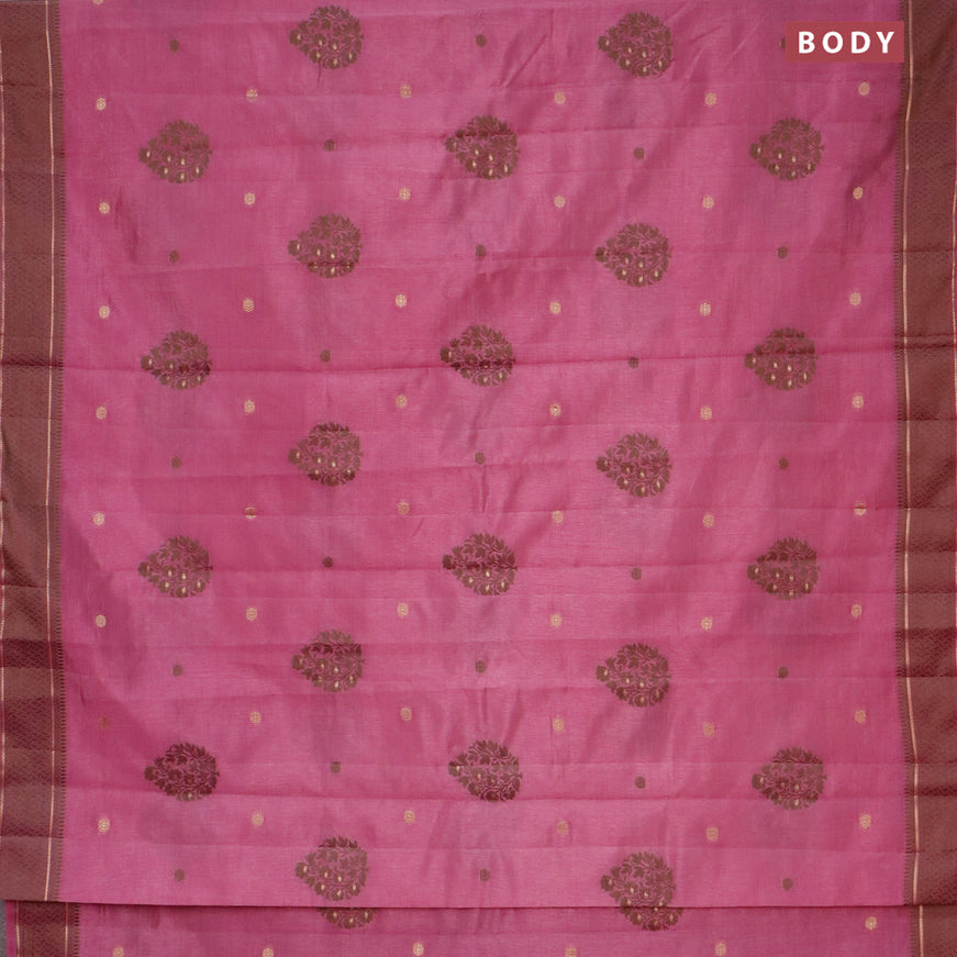 Semi raw silk saree mauve pink with thread & zari woven buttas and thread woven border