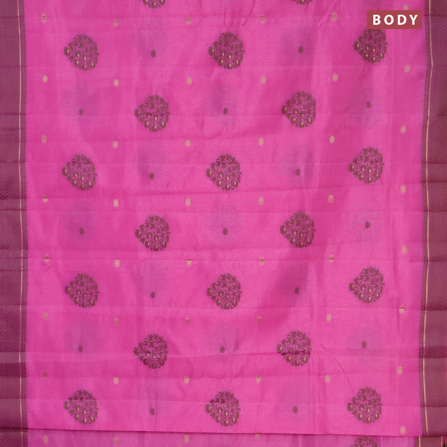 Semi raw silk saree pink shade with thread & zari woven buttas and thread woven border