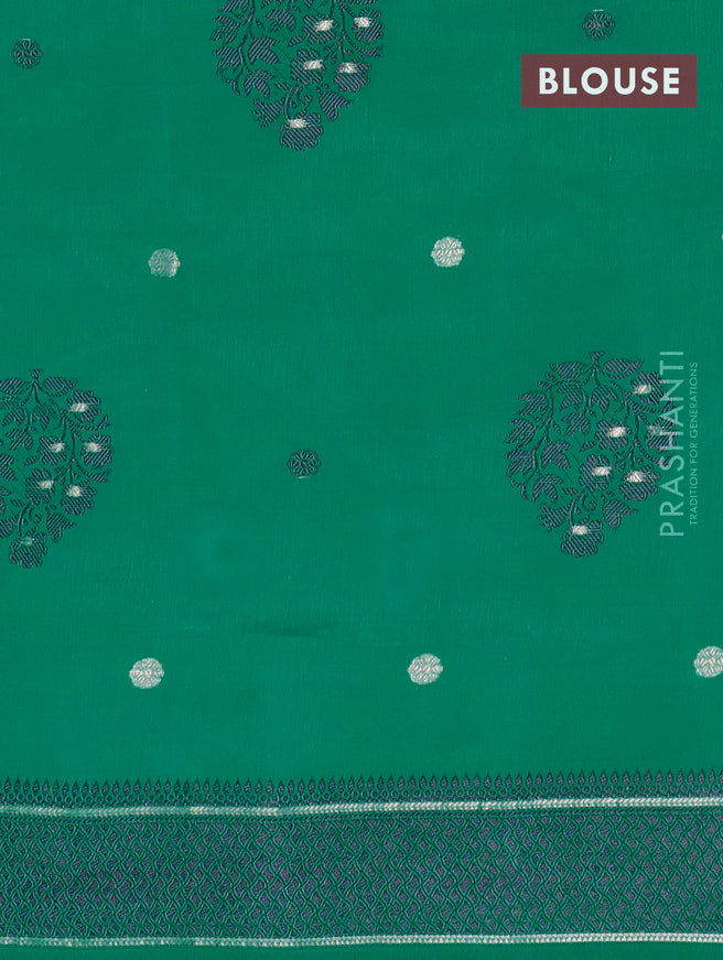 Semi raw silk saree teal green with thread & zari woven buttas and thread woven border