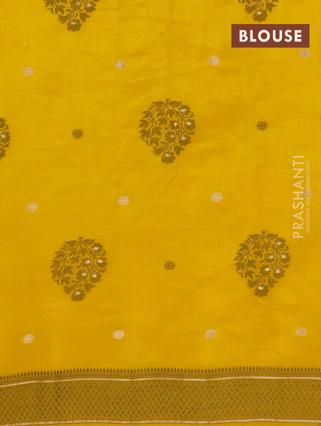 Semi raw silk saree mustard yellow with thread & zari woven buttas and thread woven border