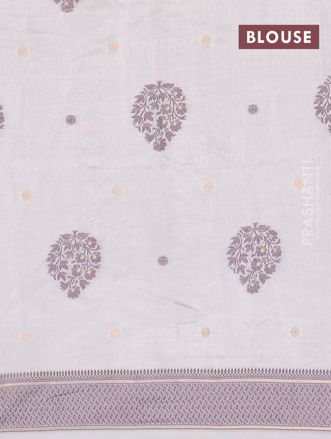 Semi raw silk saree off white with thread & zari woven buttas and thread woven border