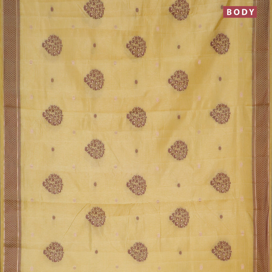 Semi raw silk saree sandal with thread & zari woven buttas and thread woven border