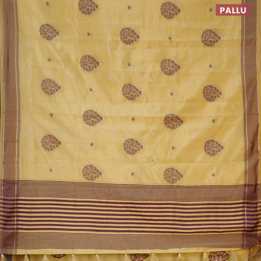 Semi raw silk saree sandal with thread & zari woven buttas and thread woven border
