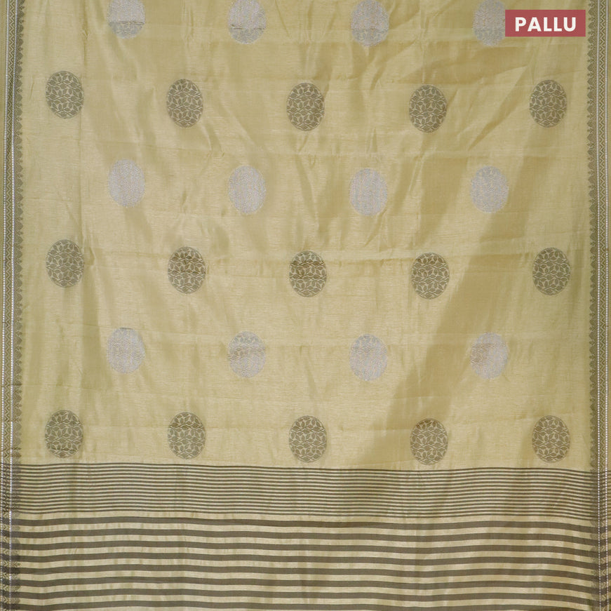 Semi raw silk saree elaichi green with thread & silver zari woven buttas and woven border