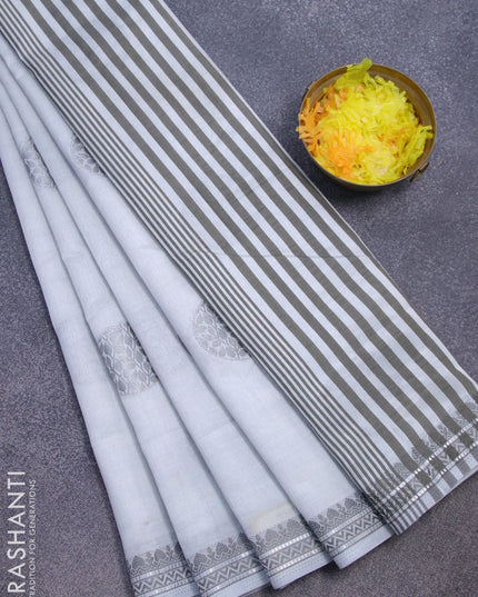 Semi raw silk saree pastel grey with thread & silver zari woven buttas and woven border