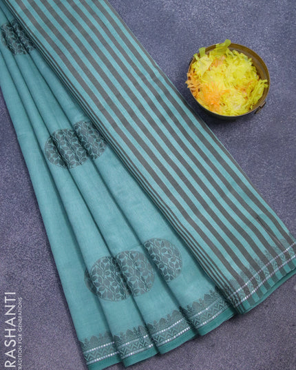 Semi raw silk saree pastel shade with thread & silver zari woven buttas and woven border