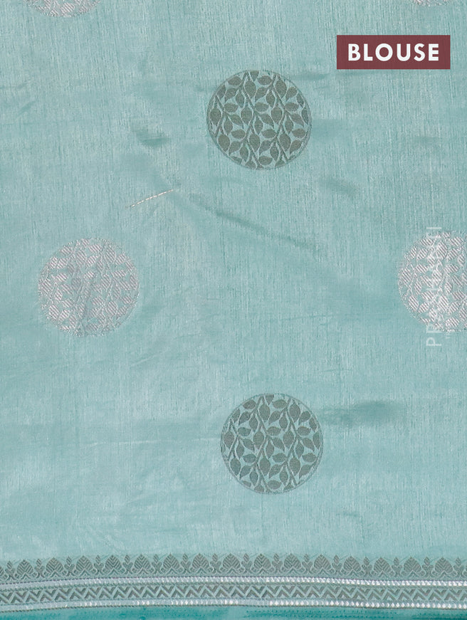 Semi raw silk saree pastel shade with thread & silver zari woven buttas and woven border