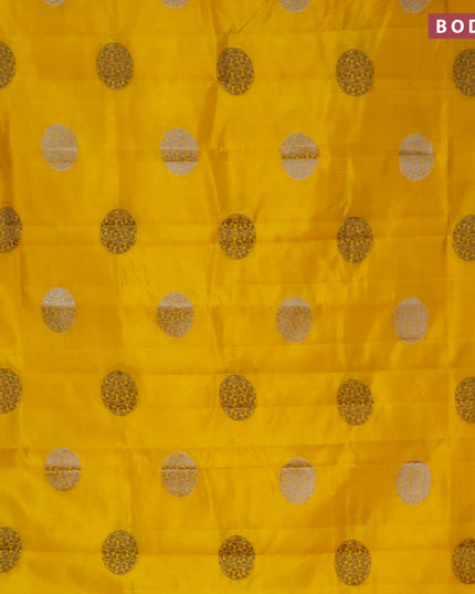 Semi raw silk saree mustard yellow with thread & silver zari woven buttas and woven border