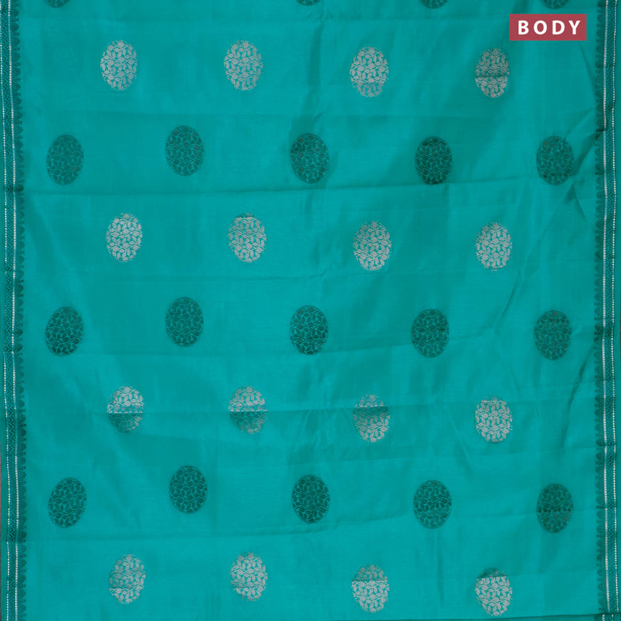 Semi raw silk saree teal green with thread & silver zari woven buttas and woven border