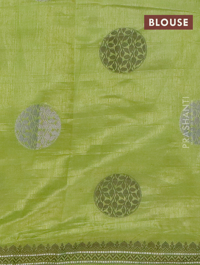 Semi raw silk saree light green with thread & silver zari woven buttas and woven border