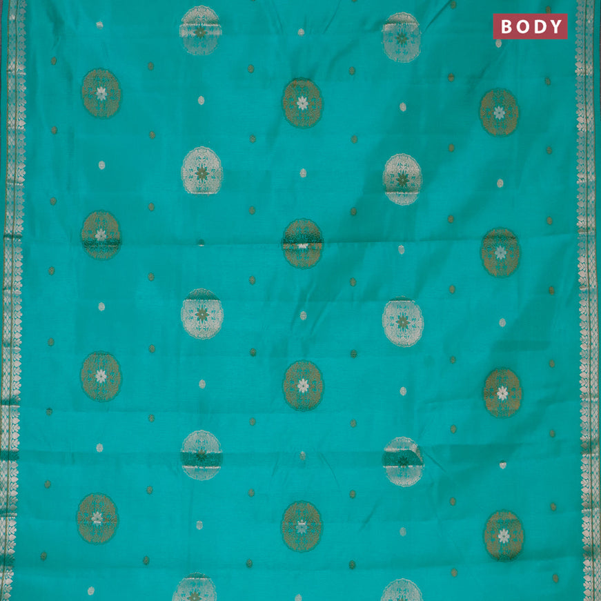 Semi raw silk saree teal green with thread & zari woven buttas and zari woven border
