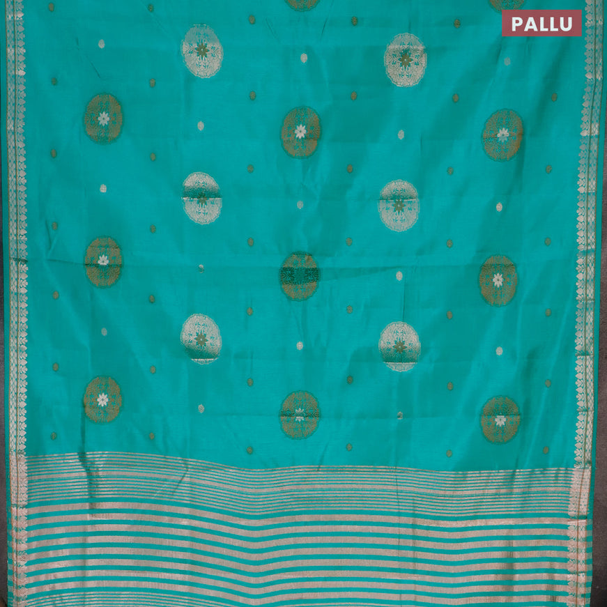 Semi raw silk saree teal green with thread & zari woven buttas and zari woven border