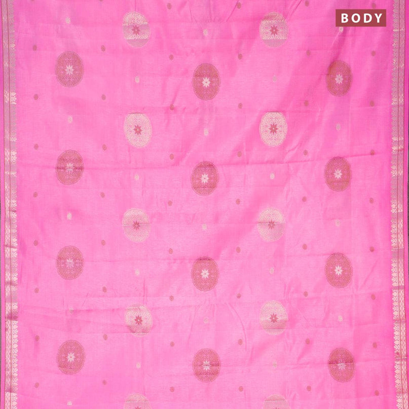 Semi raw silk saree pink with thread & zari woven buttas and zari woven border