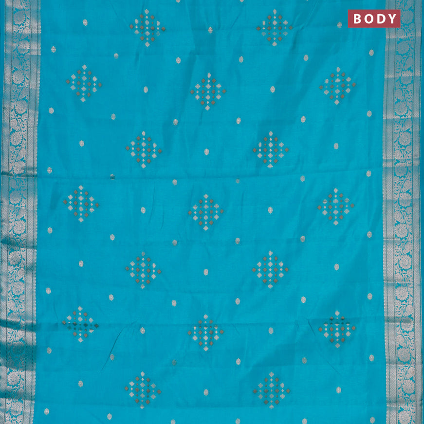 Semi raw silk saree teal blue with thread & zari woven buttas and zari woven border