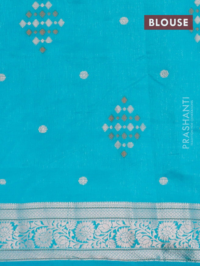 Semi raw silk saree teal blue with thread & zari woven buttas and zari woven border