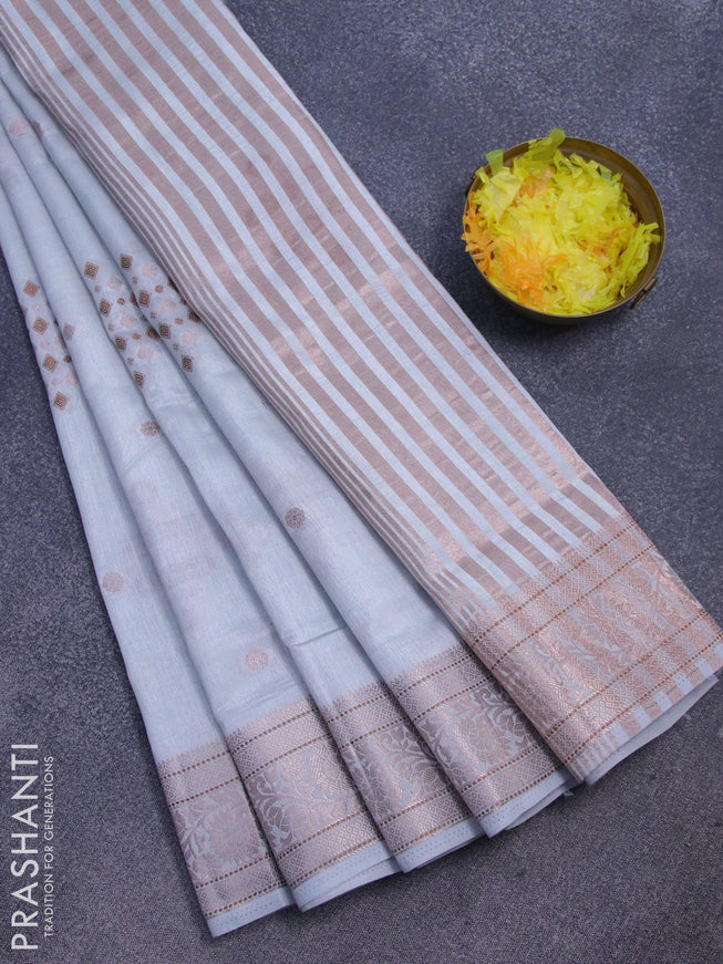 Semi raw silk saree pastel grey with thread & zari woven buttas and zari woven border