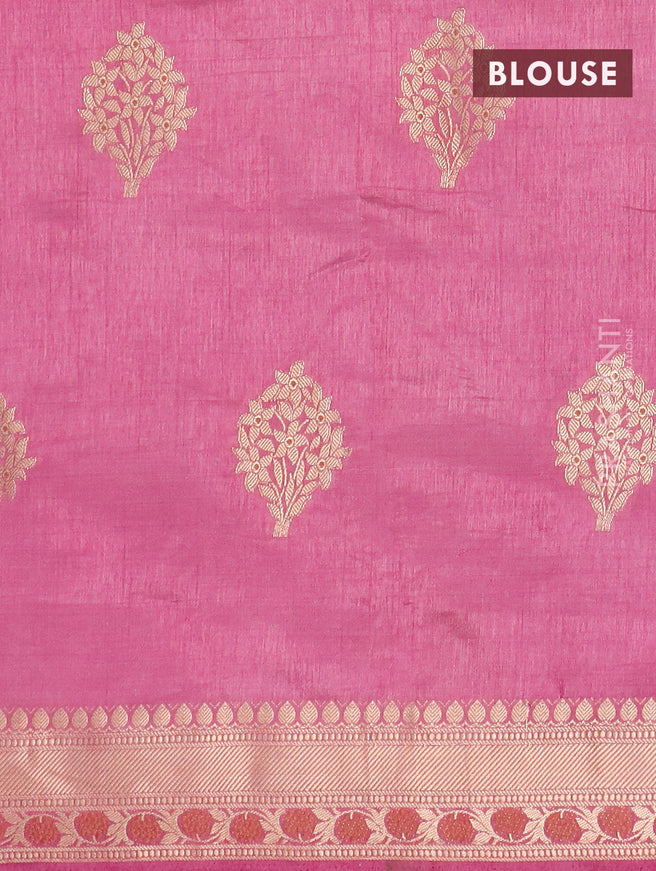 Semi raw silk saree purple shade with floral zari woven buttas and zari woven border