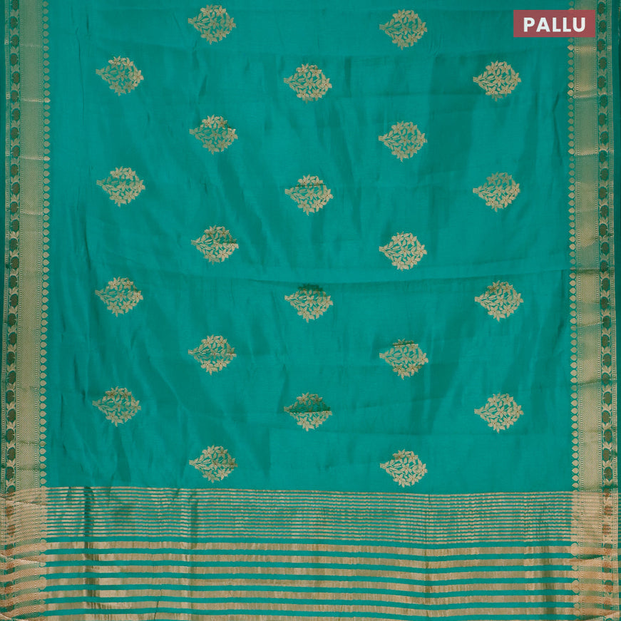 Semi raw silk saree teal green with floral zari woven buttas and zari woven border