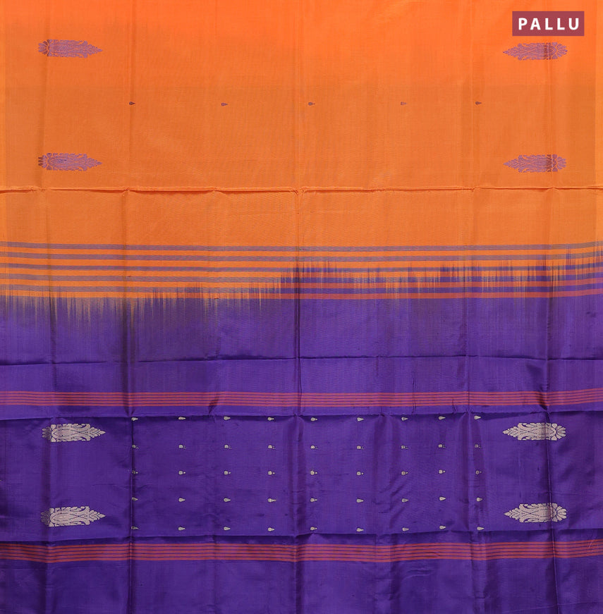 Banana pith saree orange and violet with thread woven buttas in borderless style with blouse