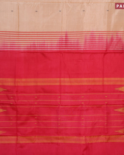 Banana pith saree cream and tomato pink with thread woven buttas in borderless style with blouse