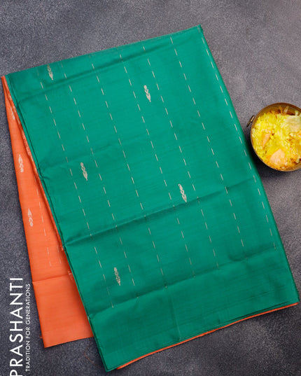 Banana pith saree green and orange with allover thread weaves & buttas in borderless style with blouse