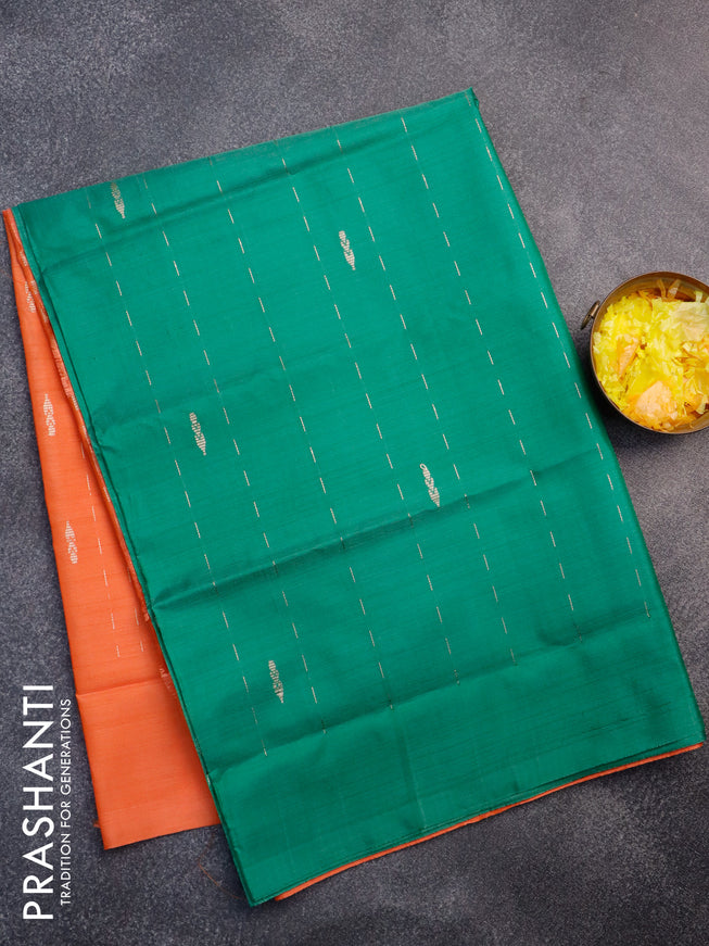 Banana pith saree green and orange with allover thread weaves & buttas in borderless style with blouse