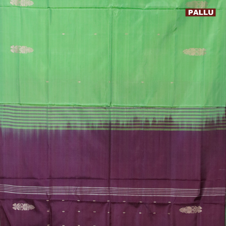 Banana pith saree green and deep wine shade with thread woven buttas in borderless style with blouse