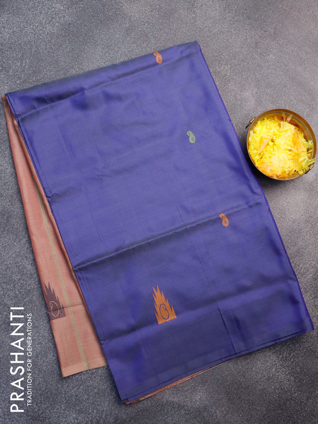 Banana pith saree dual shade of blue and dual shade of pink with thread woven buttas in borderless style with blouse