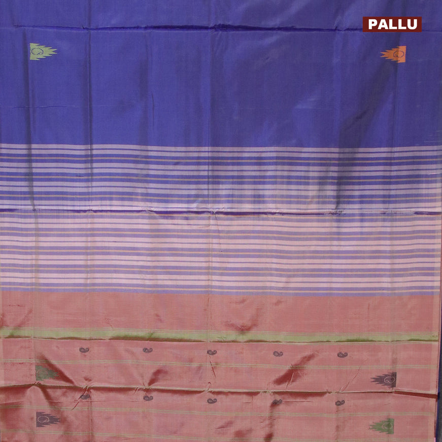 Banana pith saree dual shade of blue and dual shade of pink with thread woven buttas in borderless style with blouse