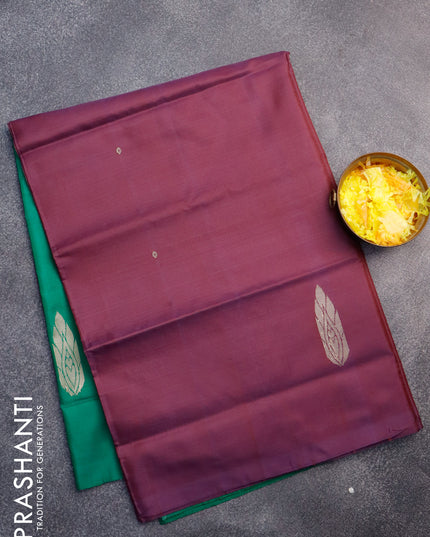 Banana pith saree wine shade and green with thread woven buttas in borderless style with blouse