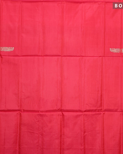 Banana pith saree red and cs blue with thread woven buttas in borderless style with blouse