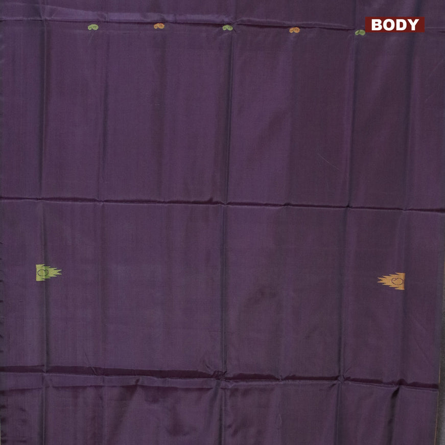 Banana pith saree dual shade of deep jamun and dark sandal with thread woven buttas in borderless style with blouse