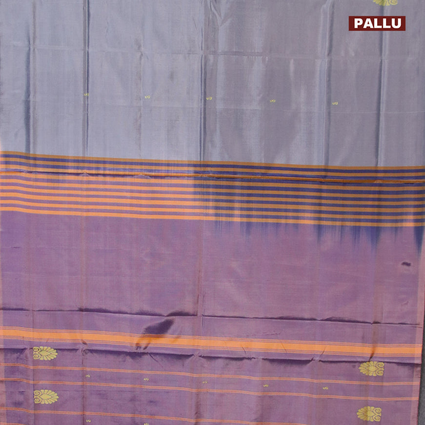 Banana pith saree grey and dual shade of peachish lavender with thread woven buttas in borderless style with blouse