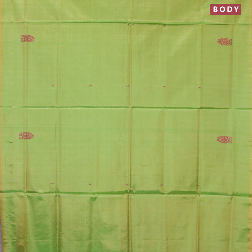 Banana pith saree dual shade of light green and grey with thread woven buttas in borderless style with blouse